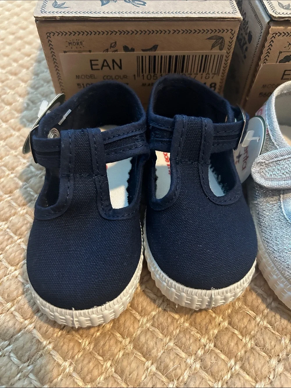 TWO NEW WITH TAGS Cienta baby girls shoes. Navy and silver - sz 18 (0-9 months).